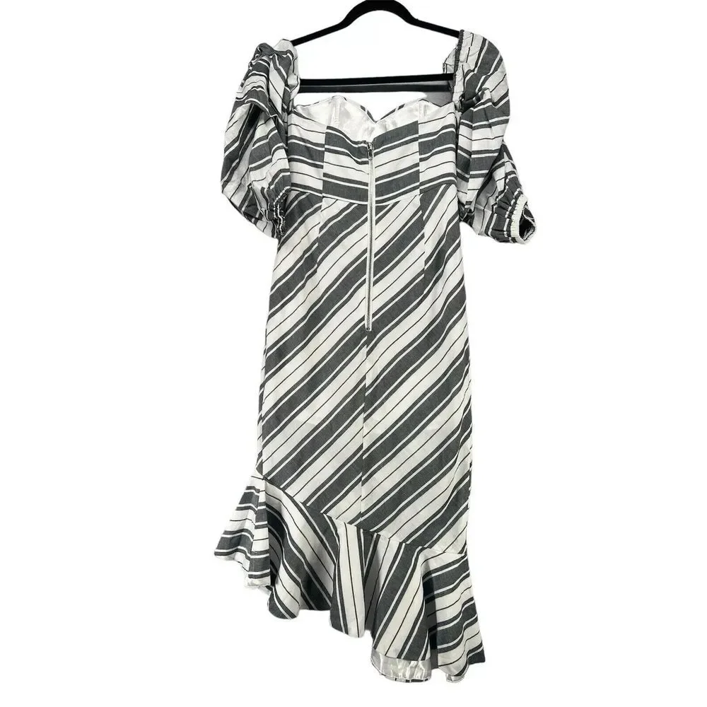 L'atiste by Amy‎ Dress Womens Size S White Blue Off Shoulder Coastal Sweatheart